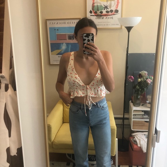 Zara | Tops | Zara Tiefront Cherry Top | Poshmark